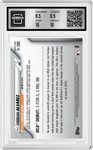 Yordan Alvarez from the 2020 Topps Update  set graded by Arena Club and given an overall grade of 10.