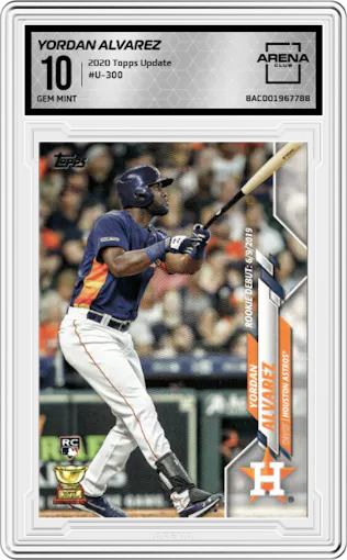 Yordan Alvarez from the 2020 Topps Update  set graded by Arena Club and given an overall grade of 10.
