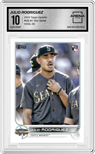 Julio Rodriguez from the 2022 Topps Update  set graded by Arena Club and given an overall grade of 10.