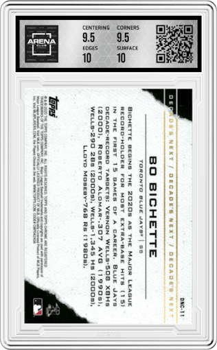 Bo Bichette from the 2020 Topps Chrome Update    set graded by Arena Club and given an overall grade of 10.