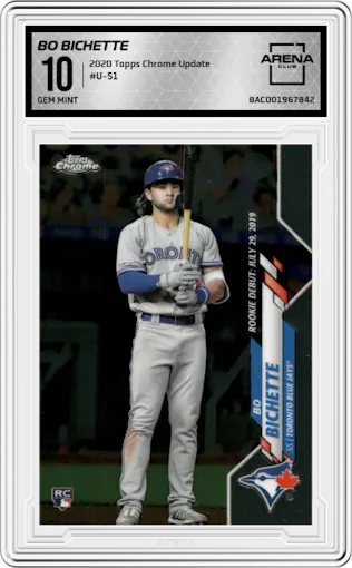 Bo Bichette from the 2020 Topps Chrome Update    set graded by Arena Club and given an overall grade of 10.