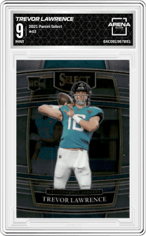 Trevor Lawrence from the 2021 Panini Select set graded by Arena Club and given an overall grade of 9.