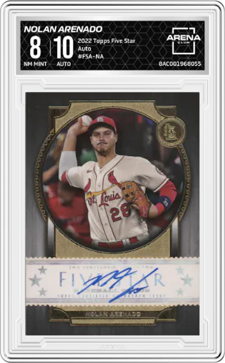 Nolan Arenado from the 2022 Topps Five Star set graded by Arena Club and given an overall grade of 8.