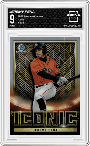 Jeremy Pena from the 2023 Bowman Chrome set graded by Arena Club and given an overall grade of 9.