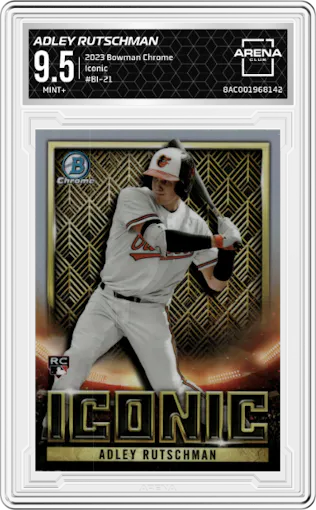 Adley Rutschman from the 2023 Bowman Chrome set graded by Arena Club and given an overall grade of 9.5.