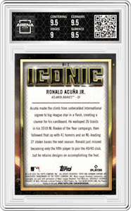 Ronald Acuna Jr from the 2023 Bowman Chrome set graded by Arena Club and given an overall grade of 9.5.