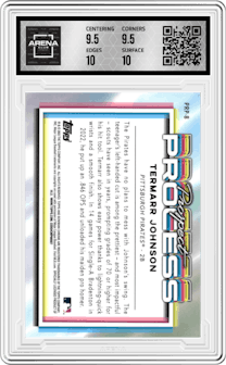 Termarr Johnson from the 2023 Bowman Chrome set graded by Arena Club and given an overall grade of 10.
