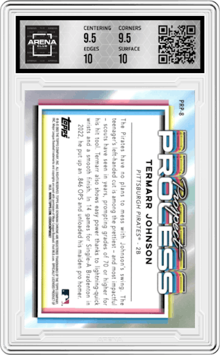 Termarr Johnson from the 2023 Bowman Chrome set graded by Arena Club and given an overall grade of 10.