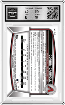 Corbin Carroll  from the 2023 Topps The National VIP set graded by Arena Club and given an overall grade of 10.