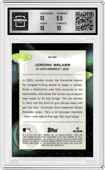 Jordan Walker from the 2023 Topps Cosmic Chrome set graded by Arena Club and given an overall grade of 10.
