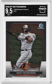 Adley Rutschman from the 2023 Bowman Chrome set graded by Arena Club and given an overall grade of 9.5.