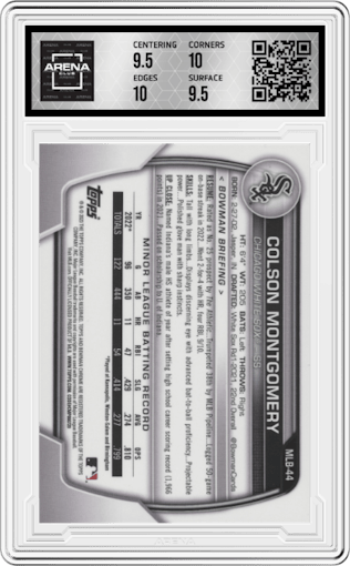 Colson Montgomery from the 2023 Topps The National VIP set graded by Arena Club and given an overall grade of 10.