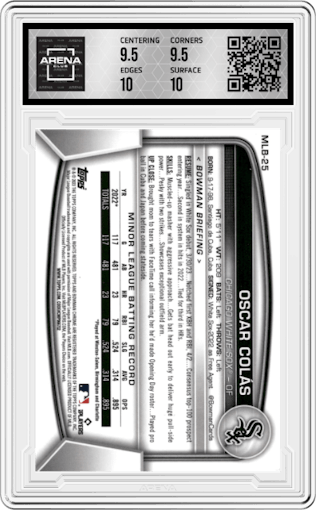 Oscar Colas from the 2023 Topps The National VIP set graded by Arena Club and given an overall grade of 10.