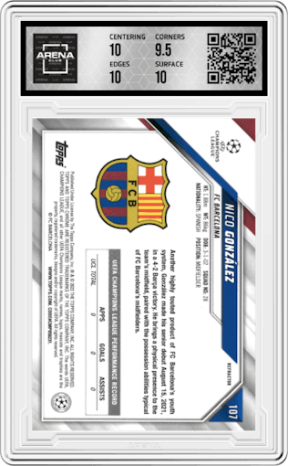 Nico Gonzalez from the 2021-22 Topps Chrome UEFA Champions League set featuring a Refractor parallel graded by Arena Club and given an overall grade of 10.