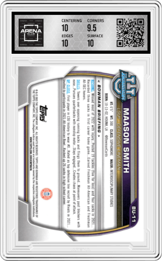 Maason Smith from the 2023 Topps The National VIP set graded by Arena Club and given an overall grade of 10.