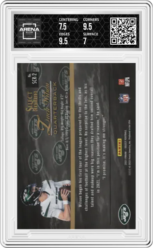 Zach Wilson from the 2021 Panini Select set graded by Arena Club and given an overall grade of 7.5.