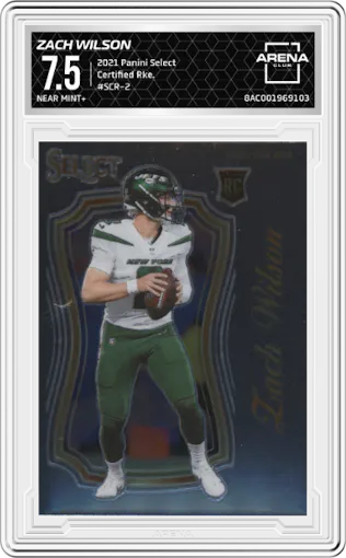 Zach Wilson from the 2021 Panini Select set graded by Arena Club and given an overall grade of 7.5.