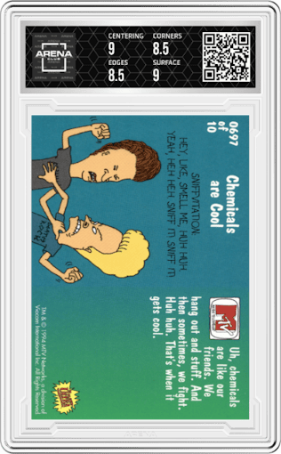 Chemicals are Cool from the 1994 Fleer Ultra Beavis & Butthead set graded by Arena Club and given an overall grade of 9.