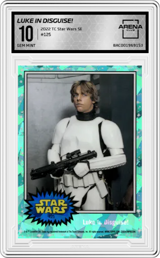 Luke in Disguise! from the 2022 Topps Chrome Star Wars Sapphire set graded by Arena Club and given an overall grade of 10.