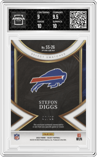 Stefon Diggs from the 2022 Panini Select set graded by Arena Club and given an overall grade of 9.5.