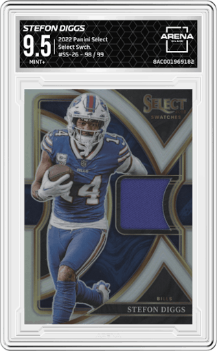 Stefon Diggs from the 2022 Panini Select set graded by Arena Club and given an overall grade of 9.5.
