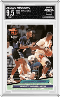 Alonzo Mourning  from the 1992-93 Fleer Ultra set graded by Arena Club and given an overall grade of 9.5.