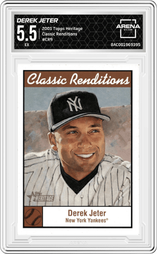 Derek Jeter from the 2001 Topps Heritage set graded by Arena Club and given an overall grade of 5.5.