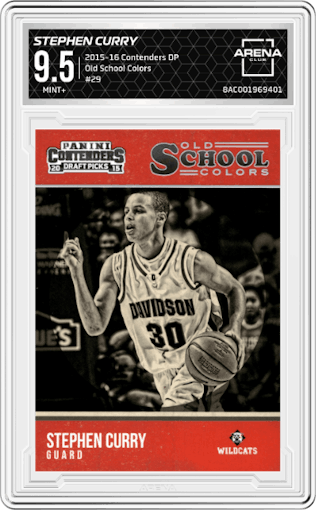 Stephen Curry from the 2015-16 Panini Contenders Draft Picks  set graded by Arena Club and given an overall grade of 9.5.