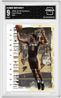 Kobe Bryant from the 2000-01 Upper Deck Hardcourt set graded by Arena Club and given an overall grade of 9.