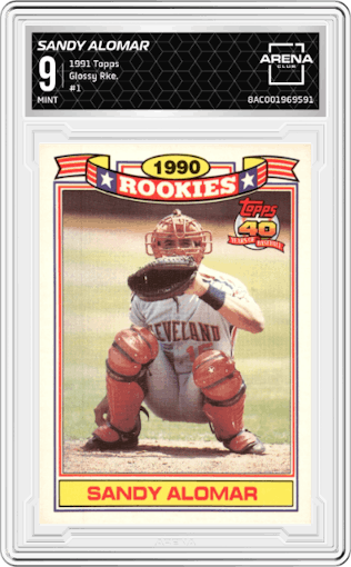 Sandy Alomar from the 1991 Topps set graded by Arena Club and given an overall grade of 9.