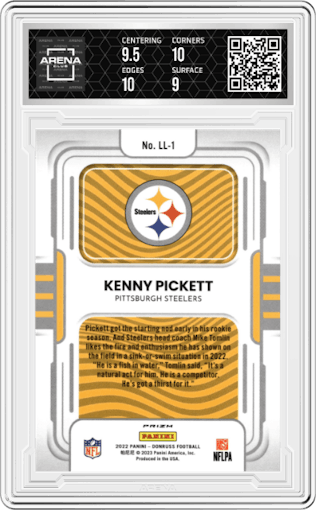 Kenny Pickett from the 2022 Panini Donruss Optic set graded by Arena Club and given an overall grade of 9.5.