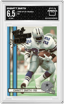 Emmitt Smith from the 1990 Action Packed All-Madden set graded by Arena Club and given an overall grade of 6.5.