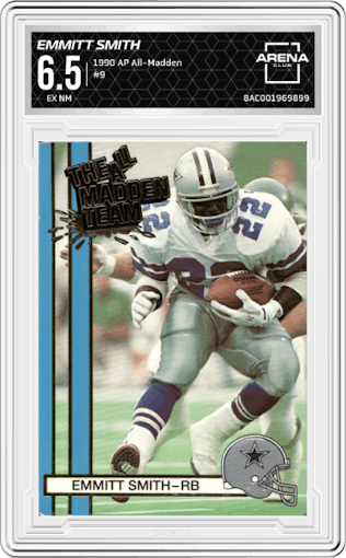 Emmitt Smith from the 1990 Action Packed All-Madden set graded by Arena Club and given an overall grade of 6.5.