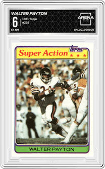 Walter Payton from the 1981 Topps  set graded by Arena Club and given an overall grade of 6.
