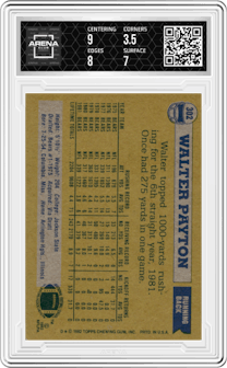 Walter Payton from the 1982 Topps set graded by Arena Club and given an overall grade of 4.