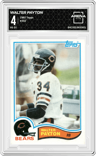 Walter Payton from the 1982 Topps set graded by Arena Club and given an overall grade of 4.