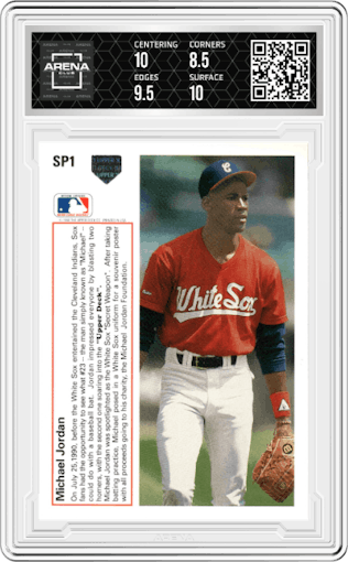 Michael Jordan from the 1991 Upper Deck set graded by Arena Club and given an overall grade of 9.