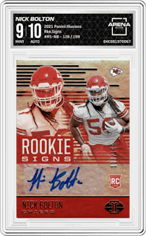 Nick Bolton from the 2021 Panini Illusions set graded by Arena Club and given an overall grade of 9.