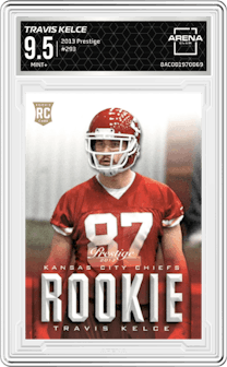 Travis Kelce from the 2013 Prestige set graded by Arena Club and given an overall grade of 9.5.