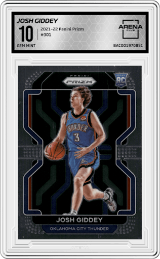 Josh Giddey from the 2021-22 Panini Prizm  set graded by Arena Club and given an overall grade of 10.