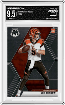 Joe Burrow from the 2020 Panini Mosaic set graded by Arena Club and given an overall grade of 9.5.