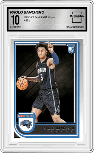 Paolo Banchero from the 2022-23 Panini NBA Hoops set graded by Arena Club and given an overall grade of 10.