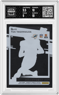 Tua Tagovailoa from the 2020 Panini Chronicles set graded by Arena Club and given an overall grade of 9.5.