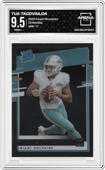 Tua Tagovailoa from the 2020 Panini Chronicles set graded by Arena Club and given an overall grade of 9.5.