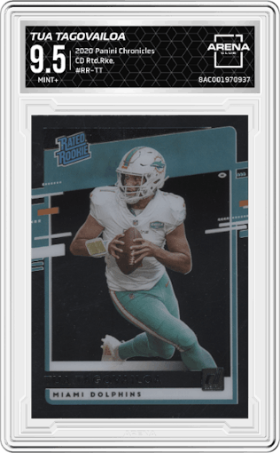 Tua Tagovailoa from the 2020 Panini Chronicles set graded by Arena Club and given an overall grade of 9.5.