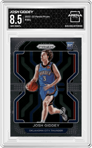 Josh Giddey from the 2021-22 Panini Prizm  set graded by Arena Club and given an overall grade of 8.5.