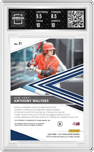 Anthony Walters from the 2020 Panini Elite Extra Edition set graded by Arena Club and given an overall grade of 9.
