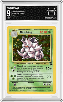 Nidoking from the 2000 Pokemon set graded by Arena Club and given an overall grade of 9.