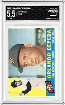 Orlando Cepeda from the 1960 Topps set graded by Arena Club and given an overall grade of 5.5.