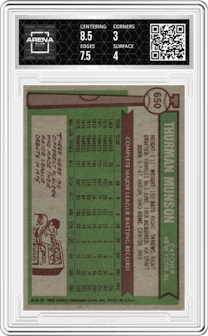 Thurman Munson from the 1976 Topps set graded by Arena Club and given an overall grade of 3.5.